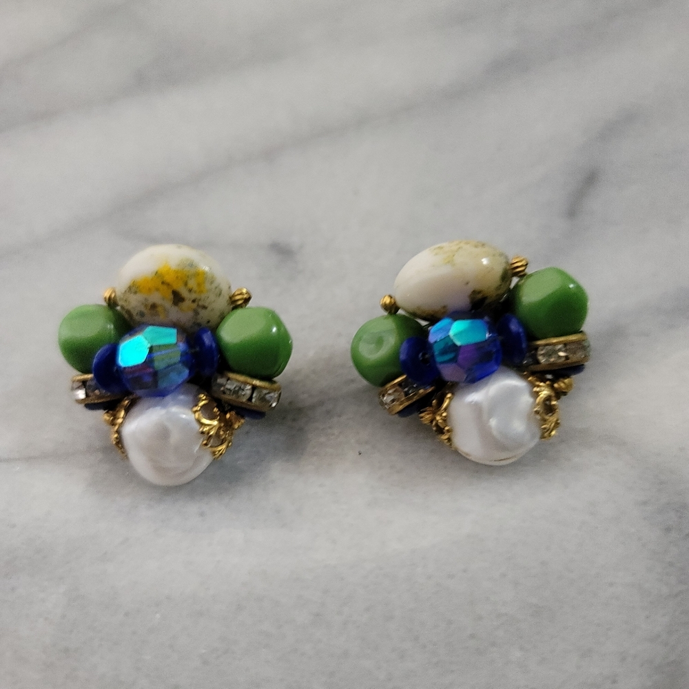 Vintage Clip on Beaded Statement Earrings